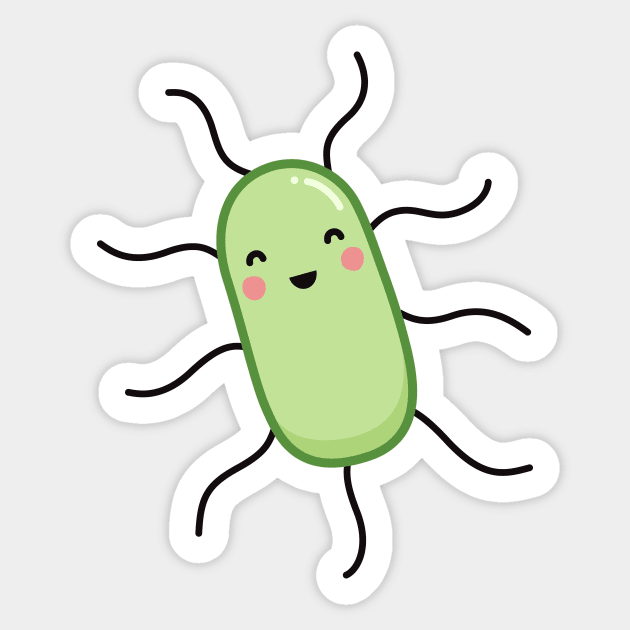 Cute E. coli bacteria sticker - kawaii microbe Sticker by happilyprinted